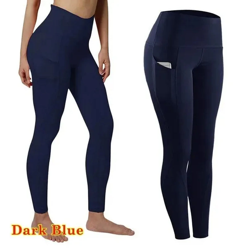 Winter Tummy Control Solid Color High Waist Women Fitness Leggings Push up Pockets Butt Lift Yoga Pants Sport Running Woman Pant