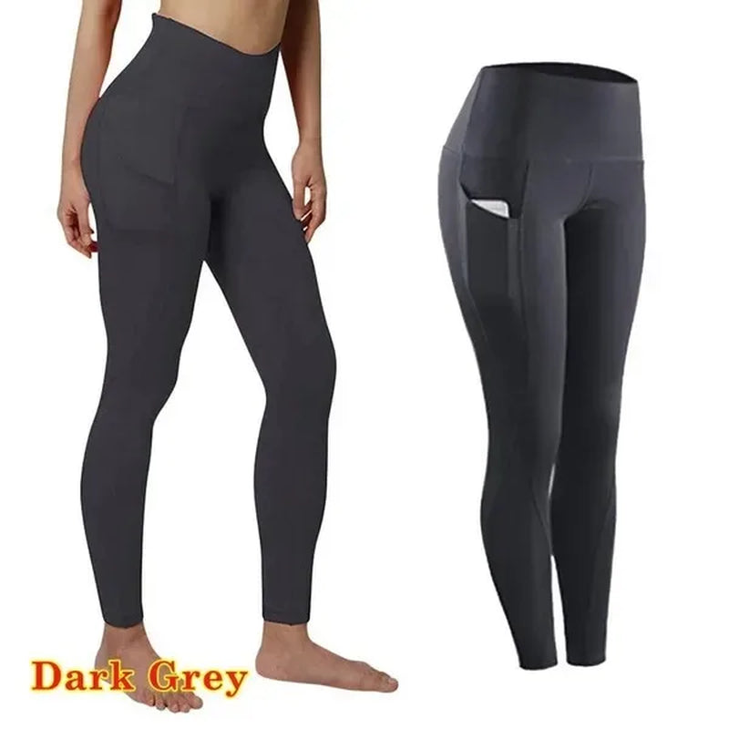 Winter Tummy Control Solid Color High Waist Women Fitness Leggings Push up Pockets Butt Lift Yoga Pants Sport Running Woman Pant