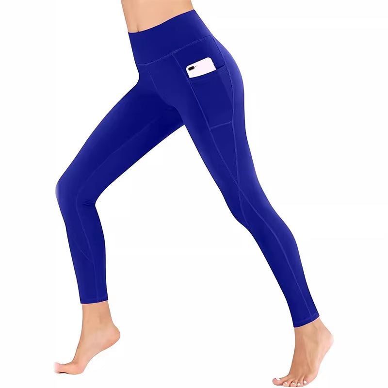 Winter Tummy Control Solid Color High Waist Women Fitness Leggings Push up Pockets Butt Lift Yoga Pants Sport Running Woman Pant