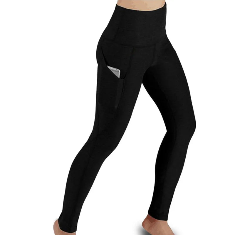 Winter Tummy Control Solid Color High Waist Women Fitness Leggings Push up Pockets Butt Lift Yoga Pants Sport Running Woman Pant