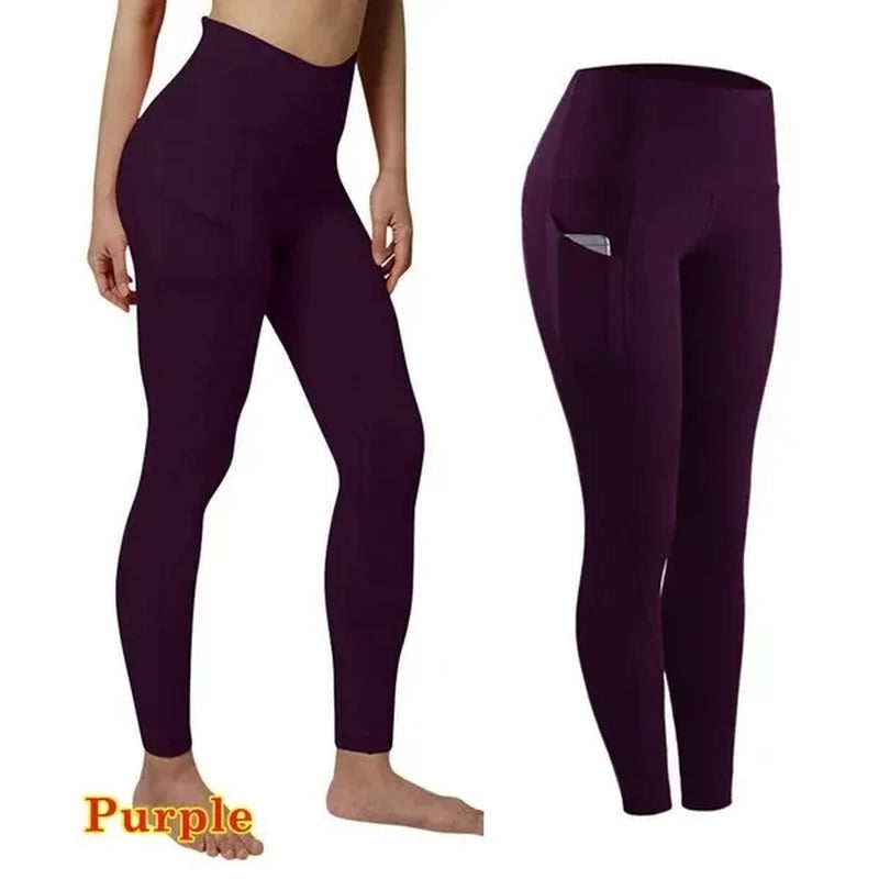 Winter Tummy Control Solid Color High Waist Women Fitness Leggings Push up Pockets Butt Lift Yoga Pants Sport Running Woman Pant